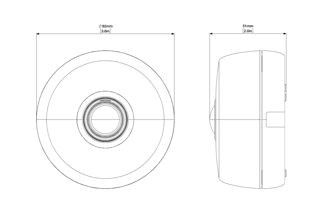 Dimension drawing of Oncam C-Series C-08 and C-12 Indoor Cameras