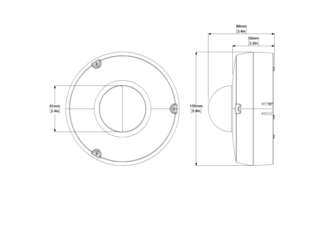 Dimension drawing of Oncam C-Series C-08 and C-12 Outdoor Cameras